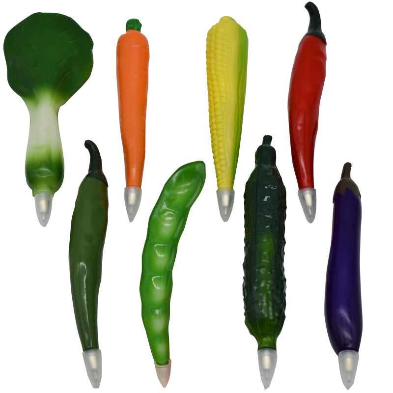 Maydahui 8 PCS Vegetables Shaped Ballpoint Pens Artificial Corn Red Pepper Carrot Eggplant Cucumber Green Pepper Chinese Cabbage Kidney Bean Pen for Students Women Homemaker - Image 1